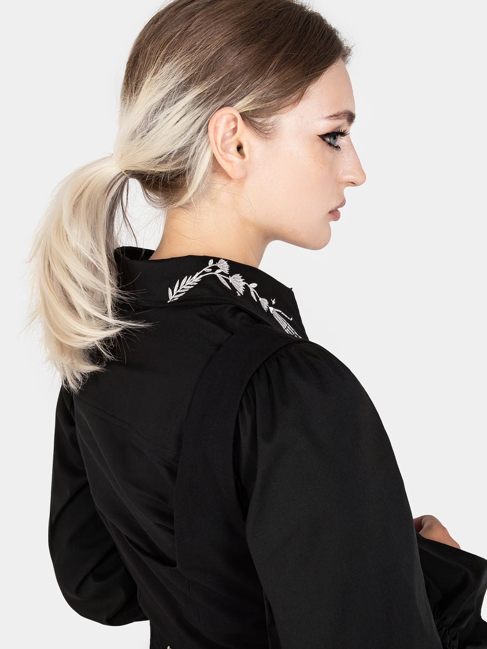 Disturbia Tempora Embroidered Button Up Shirt in Black US 4 / UK 8 - Picture 4 of 12